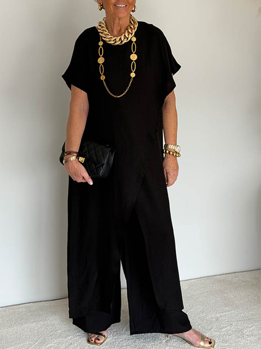 Gavinae - Women's Two-Piece Set: Long Tunic and Wide Linen Pants