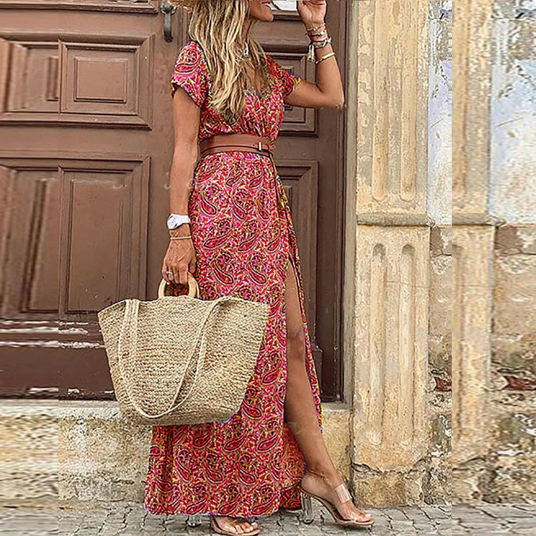 Justine™ – Bohemian Flowy Long Dress with Belt