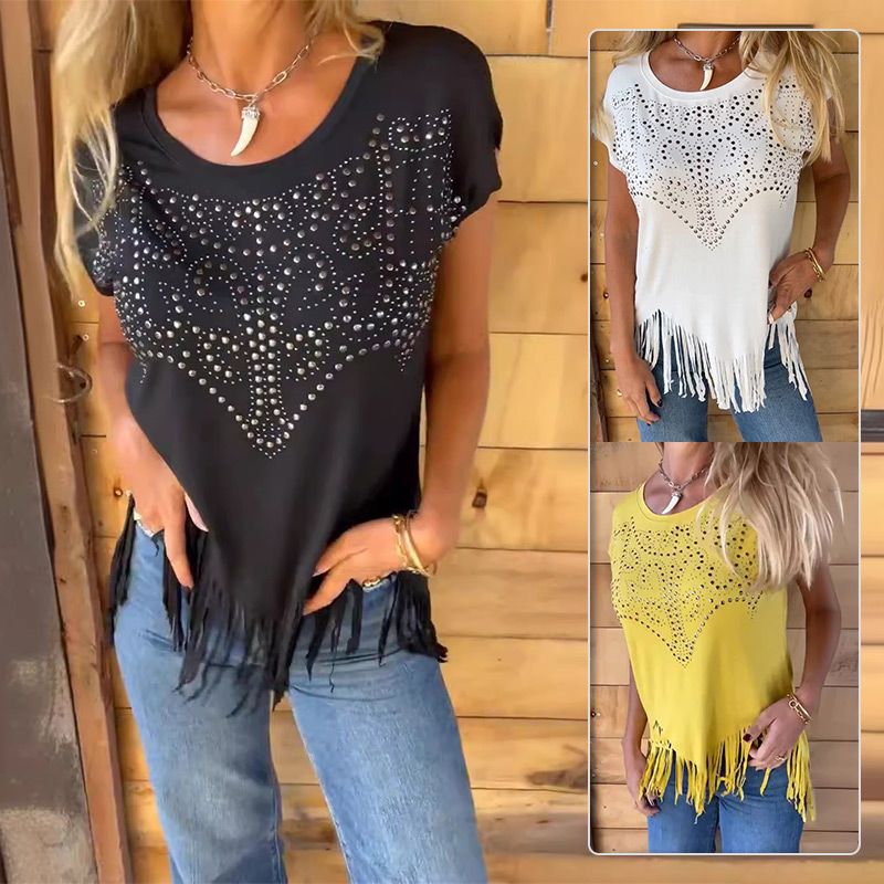 Céleste - Women's fringed printed T-shirt