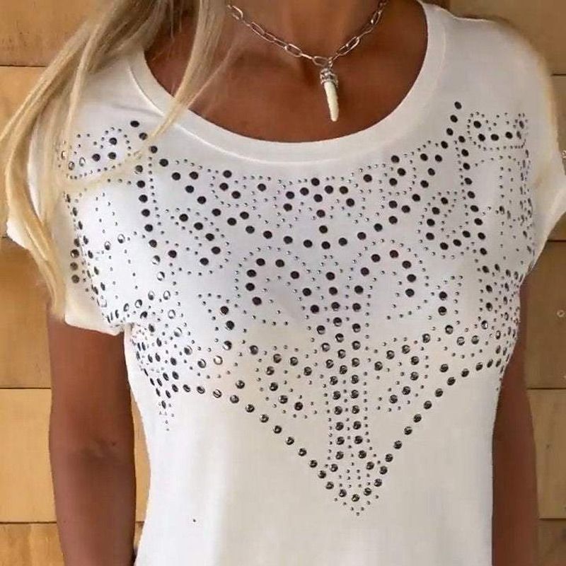 Céleste - Women's fringed printed T-shirt
