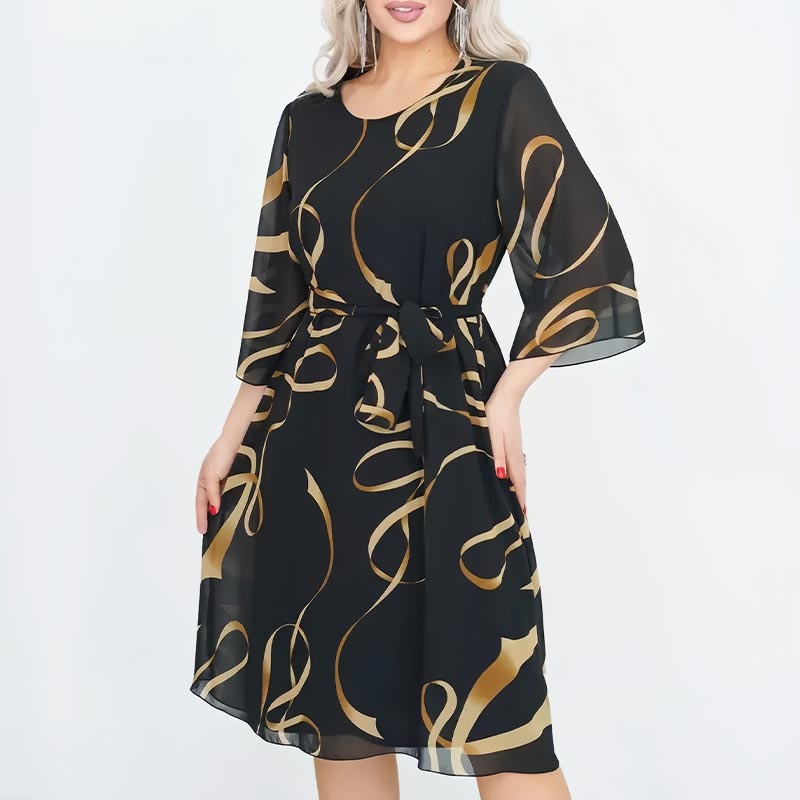 Blandine - Elegant Midi Dress with Ruffled Sleeves