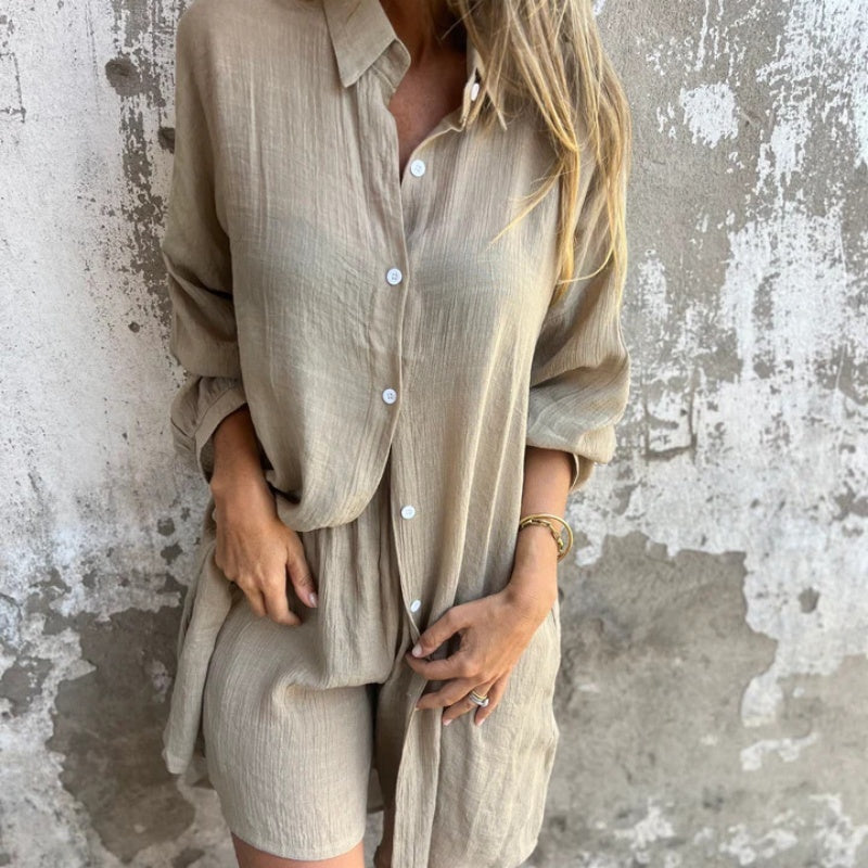 Alora - Women's Long Sleeve Shirt and Shorts Set
