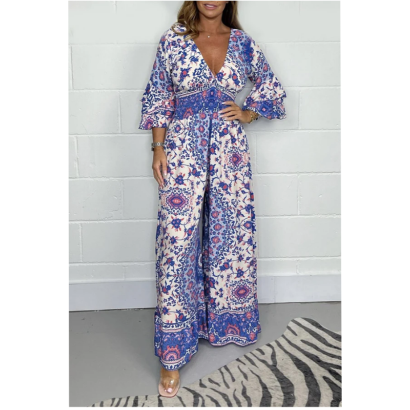 Neria - Jumpsuit with V-neck and print