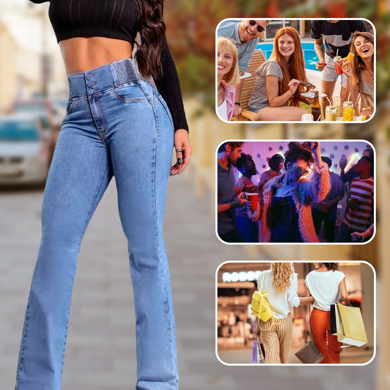 Bexora - Women's High-Waisted Flare Jeans Slim Fit Stretch Denim