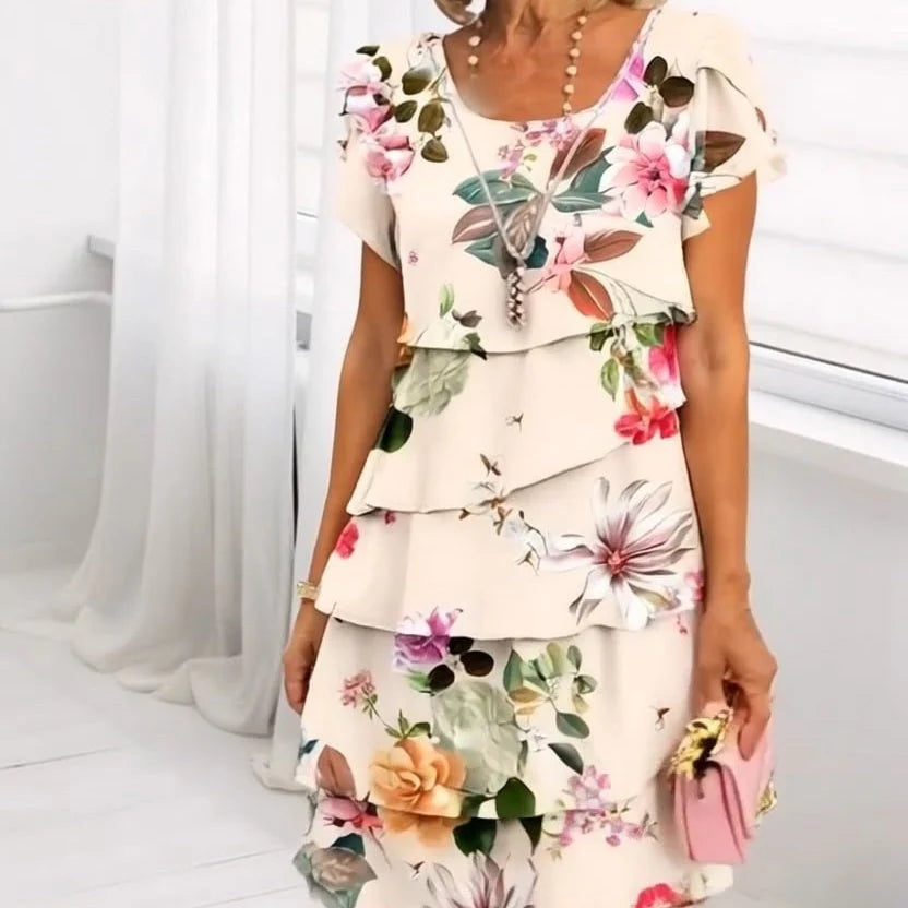 Elif - Robe Fleurie Plissée à Volants