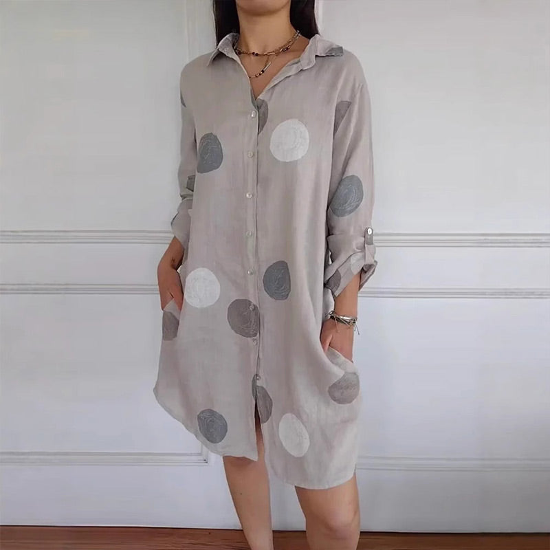 Melina - Women's Casual Printed Button Down Shirt Dress