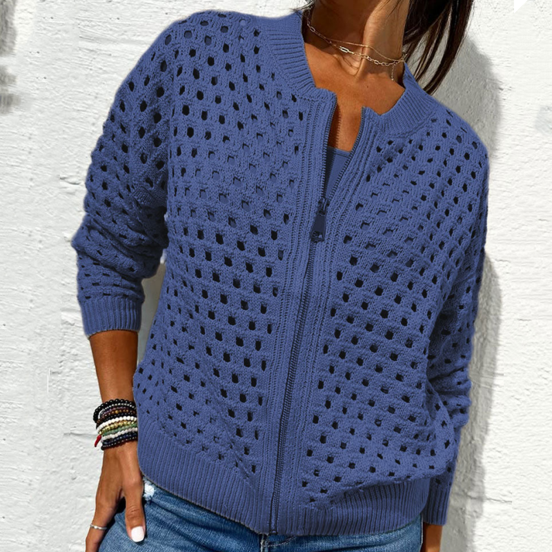 Florence - Women's Knitted Jacket with Zipper and Cutouts