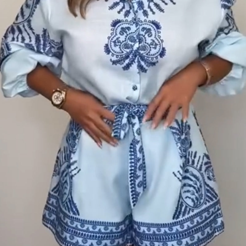 Talea - Patterned Shorts with Button Closure Co-ord