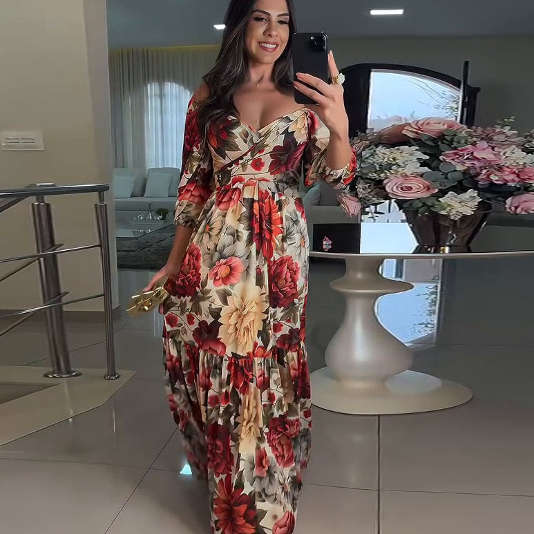 Paulina - Floral Pleated V-Neck Dress