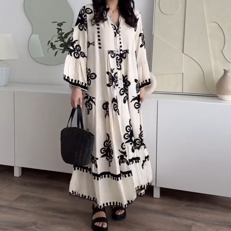 Katell - Women's Loose Midi Dress with Ruffled Hem
