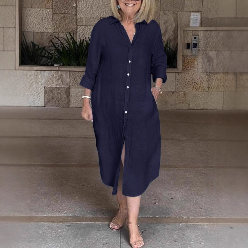 Talya - Elegant Long Shirt Dress in Cotton Linen