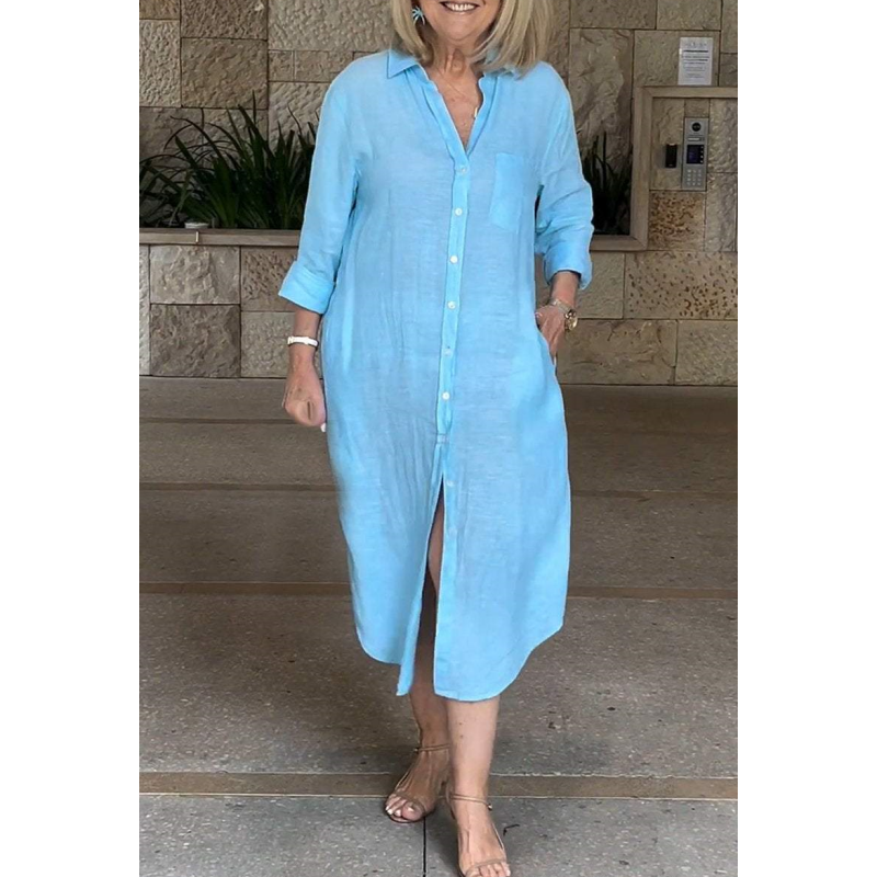 Talya - Elegant Long Shirt Dress in Cotton Linen
