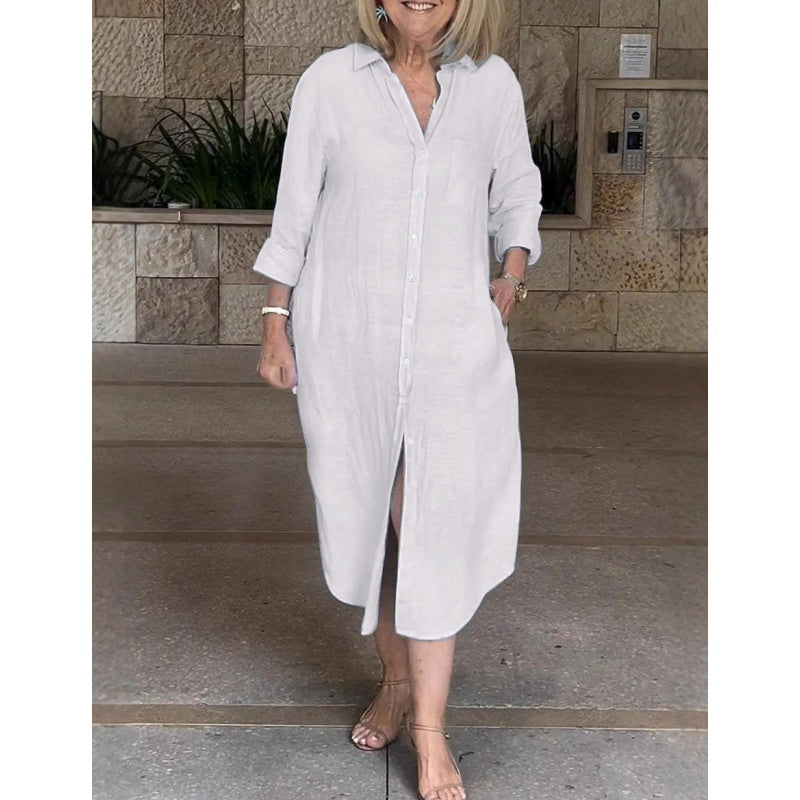 Talya - Elegant Long Shirt Dress in Cotton Linen