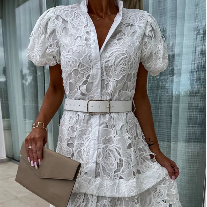 Nikita - Women's Retro Hollow Lace Short Sleeve Dress