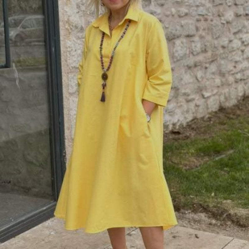 Kaela - Women's Casual Solid Dress with Practical Pockets