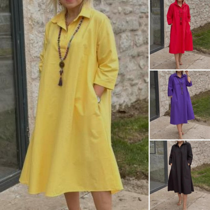 Kaela - Women's Casual Solid Dress with Practical Pockets