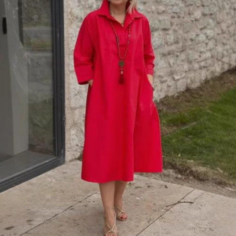 Kaela - Women's Casual Solid Dress with Practical Pockets