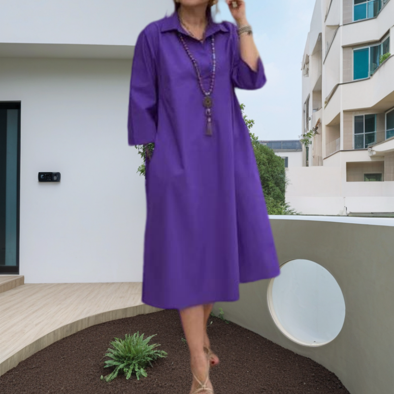 Kaela - Women's Casual Solid Dress with Practical Pockets