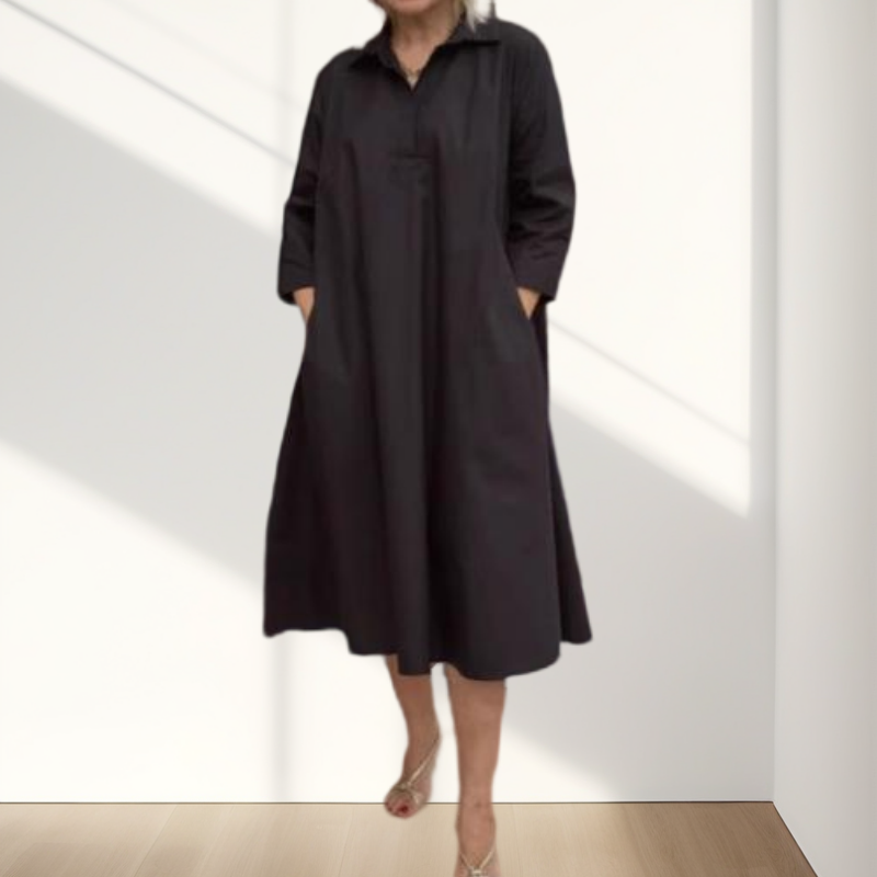 Kaela - Women's Casual Solid Dress with Practical Pockets