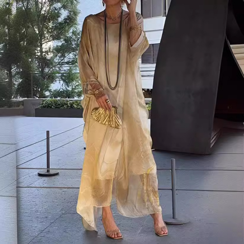 Lenora - Elegant marbled chiffon dresses with print