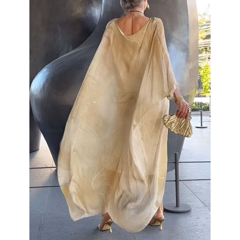 Lenora - Elegant marbled chiffon dresses with print