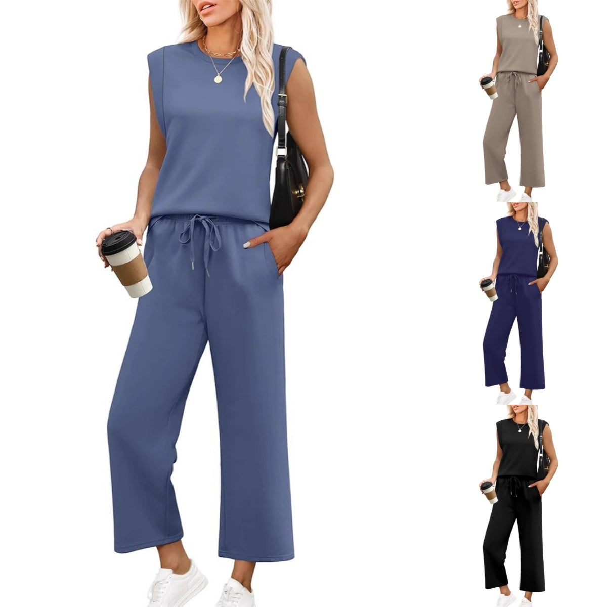 Isa - Women's Casual Sleeveless Top with Wide Leg Pants