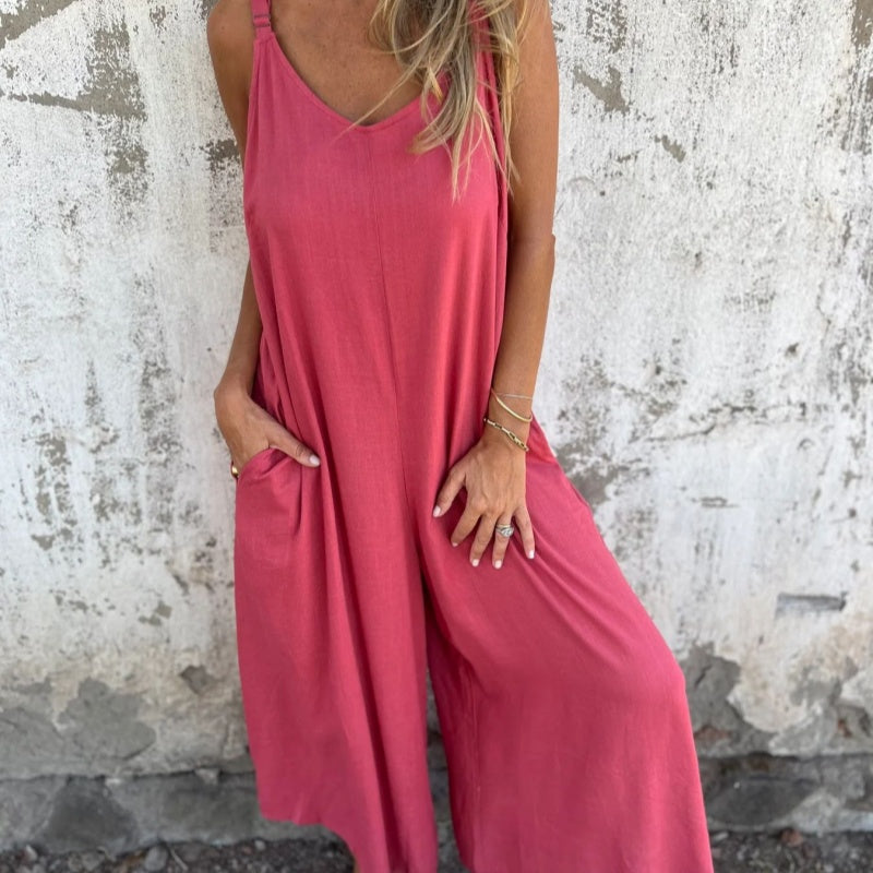 Tovalyn - Women's Adjustable Strap Cotton Linen Jumpsuit
