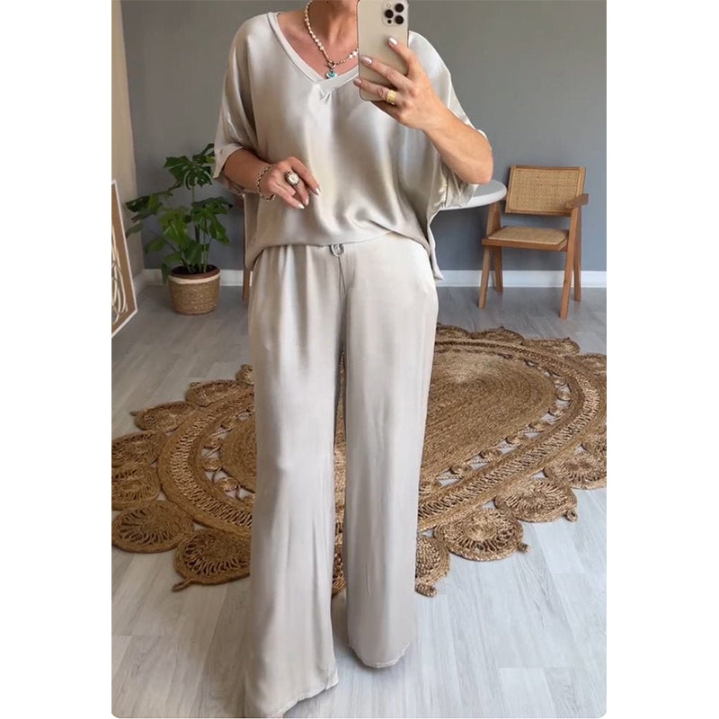 Kavryne - Women's loose-fit elastic waist satin-style elegant set