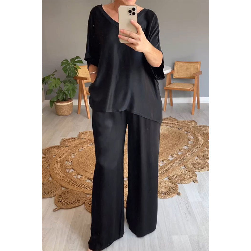 Kavryne - Women's loose-fit elastic waist satin-style elegant set