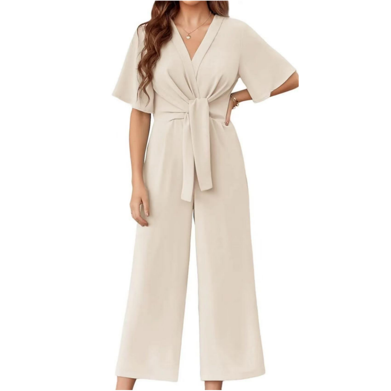 Sylenna - Women's V-neck wide-leg jumpsuit with belt
