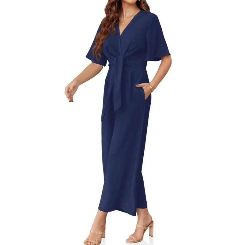 Sylenna - Women's V-neck wide-leg jumpsuit with belt