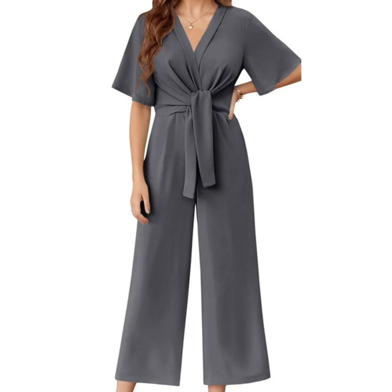 Sylenna - Women's V-neck wide-leg jumpsuit with belt