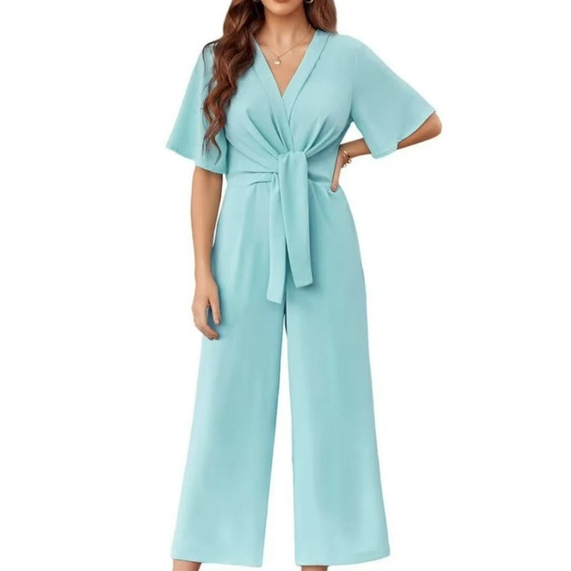 Sylenna - Women's V-neck wide-leg jumpsuit with belt