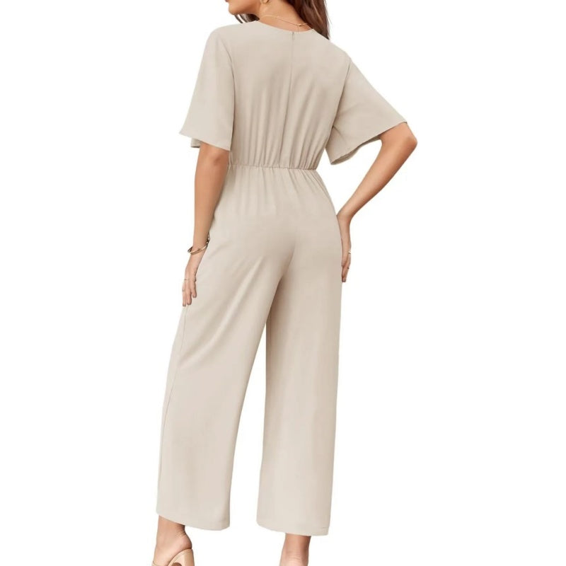 Sylenna - Women's V-neck wide-leg jumpsuit with belt