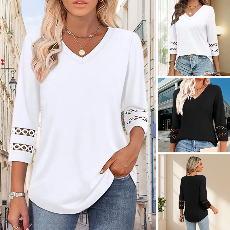 Heliona - Women's 3/4 sleeve V-neck top
