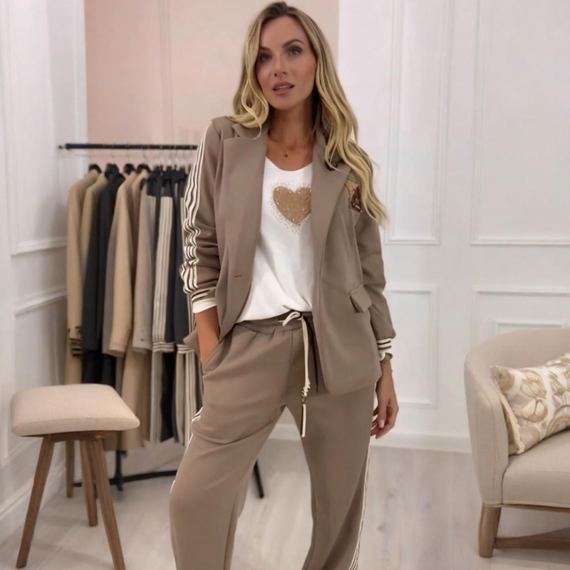 Solveig - Ensemble femme blazer rayé avec pantalon large