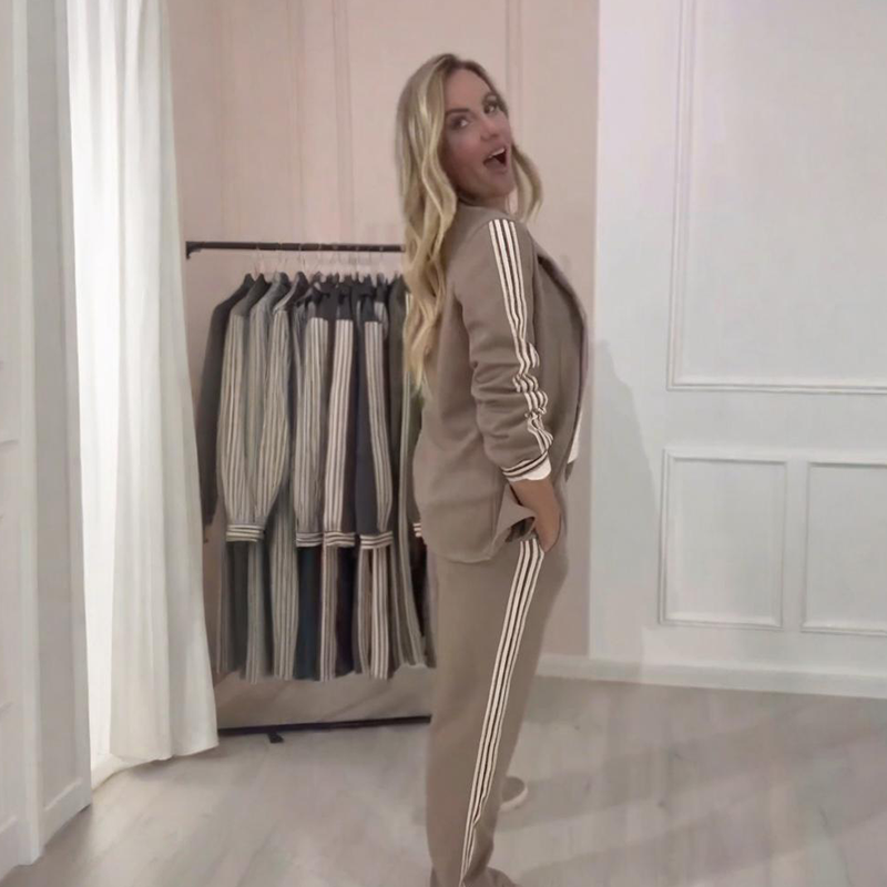 Solveig - Ensemble femme blazer rayé avec pantalon large