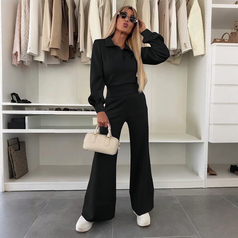 Brynelle - Chic Women's Set: Blouse and Wide-Leg Trousers