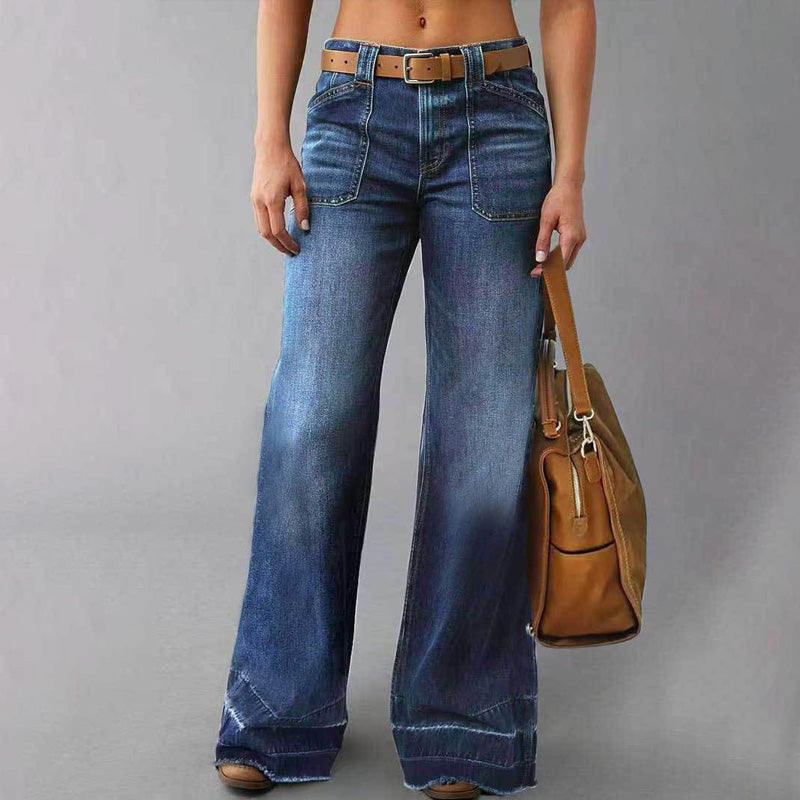 Aurevia - Women's Vintage Style Wide Leg Jeans