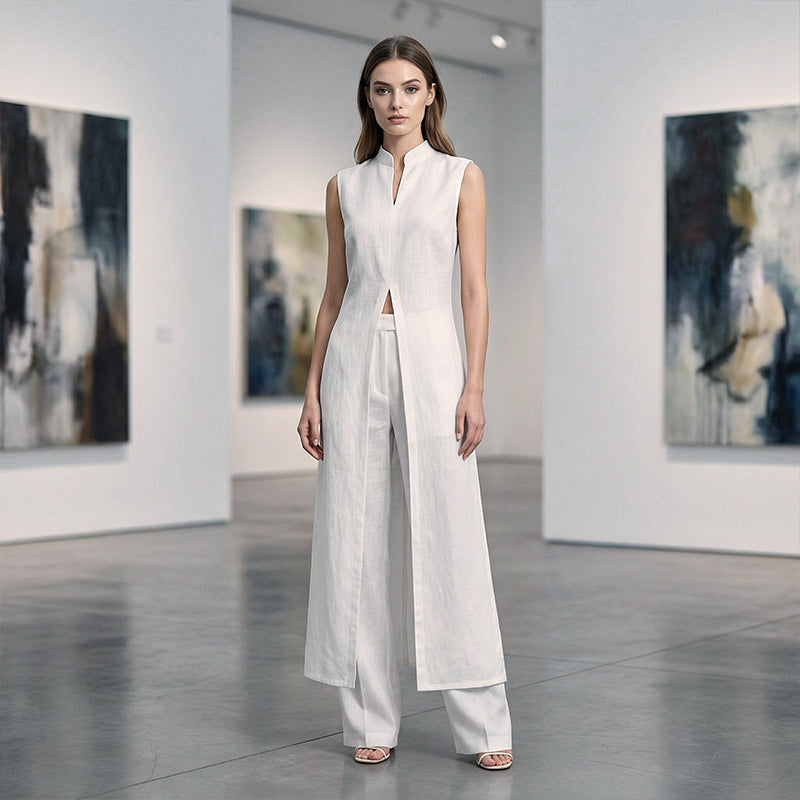 Tylyxa - Women's two-piece cotton fluid slit elegant summer set
