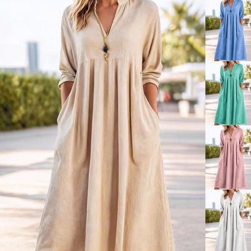 Quivara - Casual V-Neck Empire Waist Midi Dress