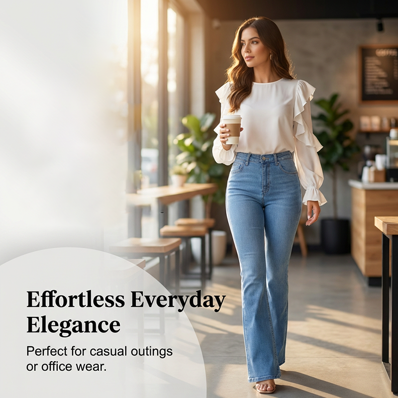 Evarixa - Women's High Waisted Flared Jeans Flattering Cut Elongated Silhouette