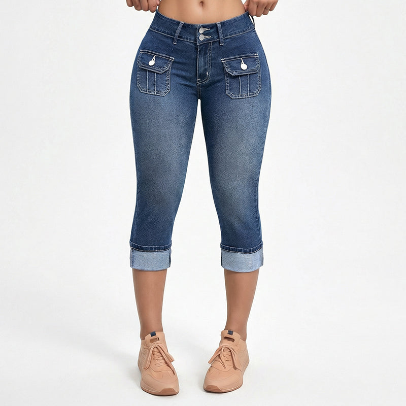Hovelle - Women's Capri Jeans Slim Fit Mid-Rise Stretch Denim