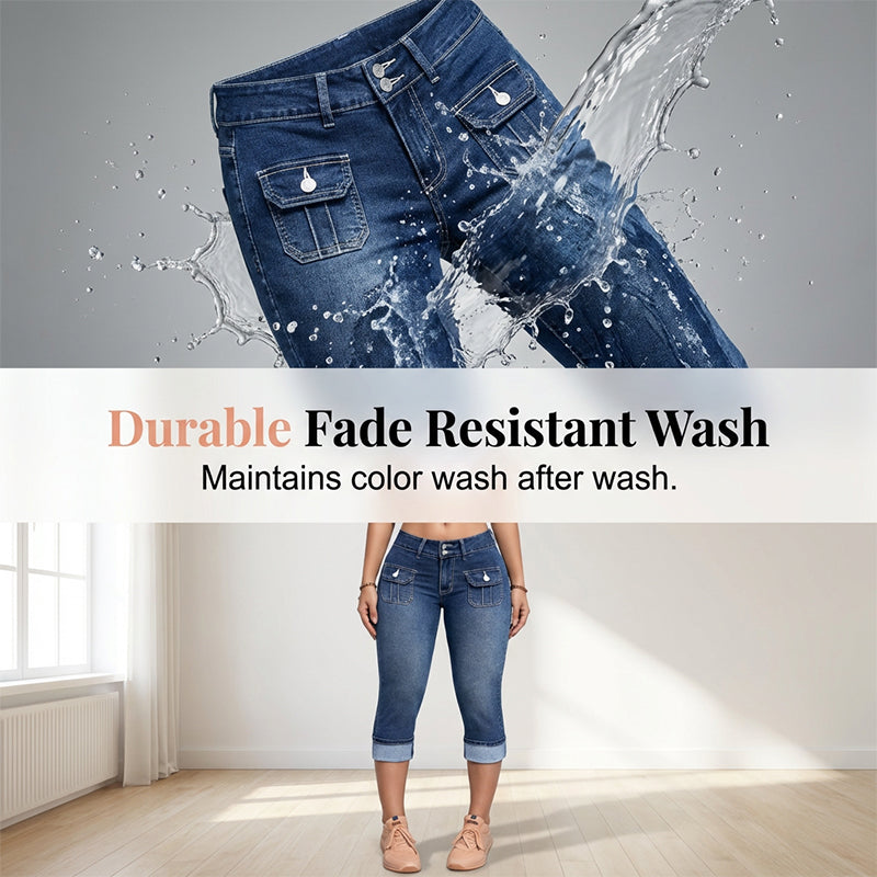 Hovelle - Women's Capri Jeans Slim Fit Mid-Rise Stretch Denim
