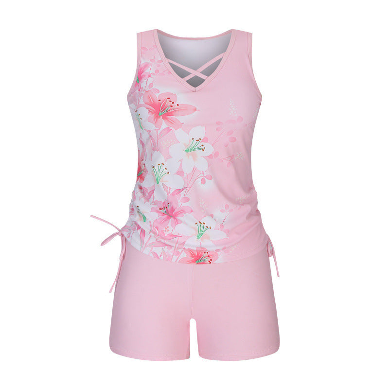 Tovienne - Women's Two-Piece V-Neck Geometric Print Shorts Tankini