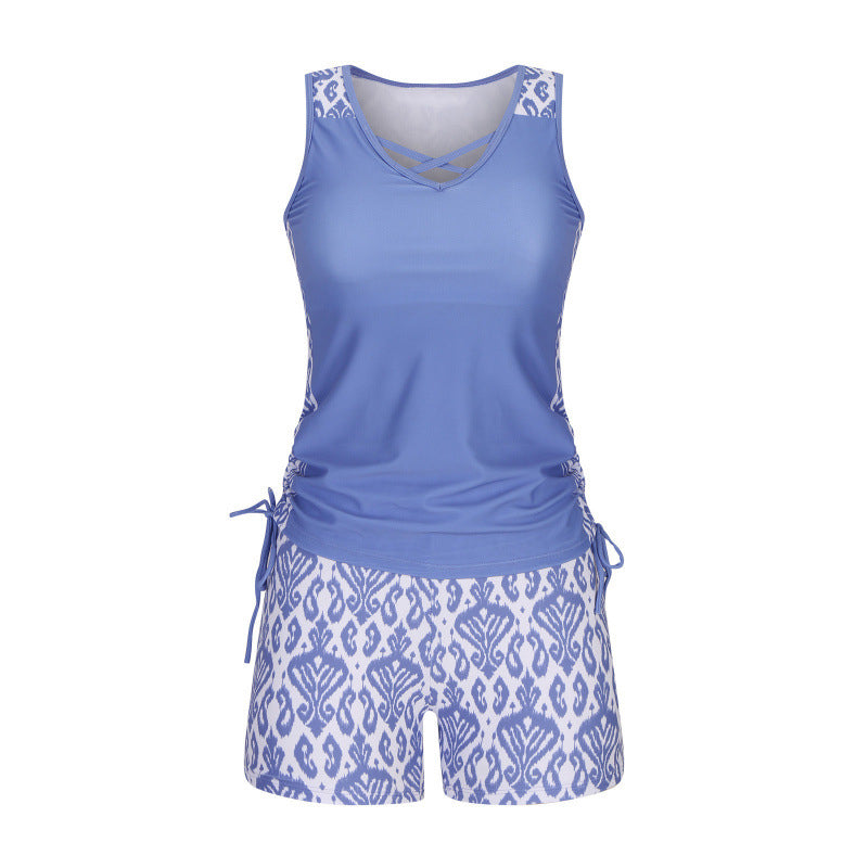 Tovienne - Women's Two-Piece V-Neck Geometric Print Shorts Tankini