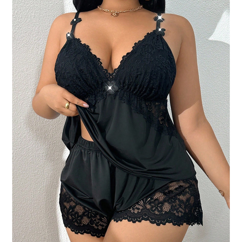 Kirexa - Women's Lace Pajama Set Elegant Flowy Cami Top and Shorts