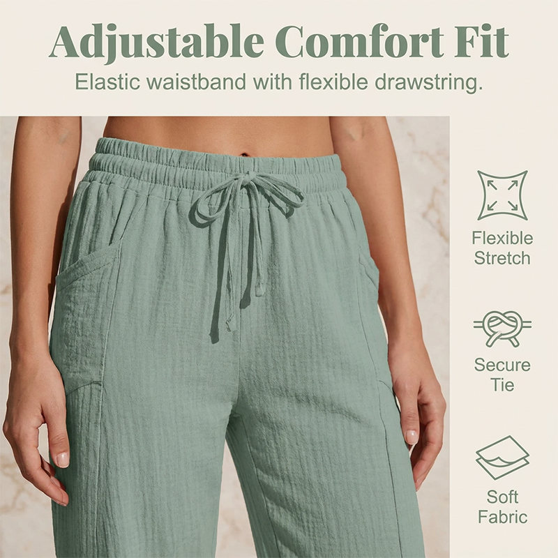 Olivyra - Women's Lightweight Breathable Cotton and Linen Cropped Pants
