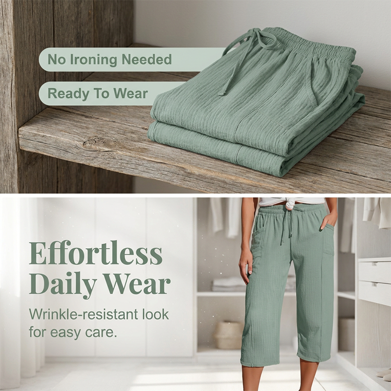Olivyra - Women's Lightweight Breathable Cotton and Linen Cropped Pants