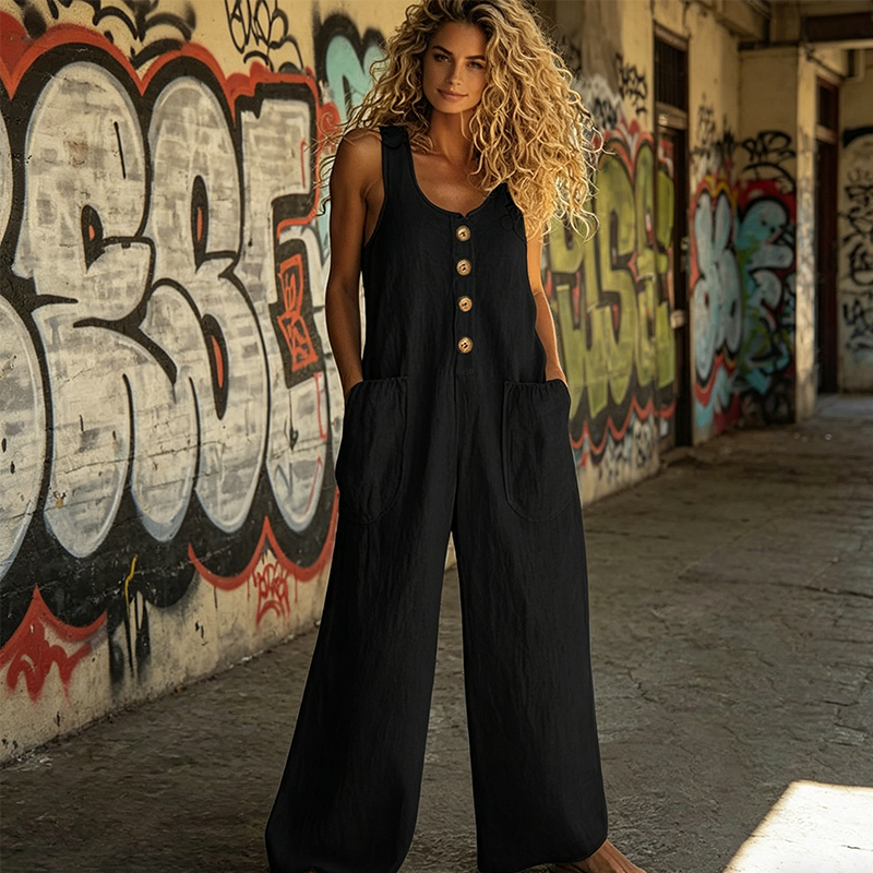 Beloria - Women's Sleeveless Wide-Leg Jumpsuit with Pockets